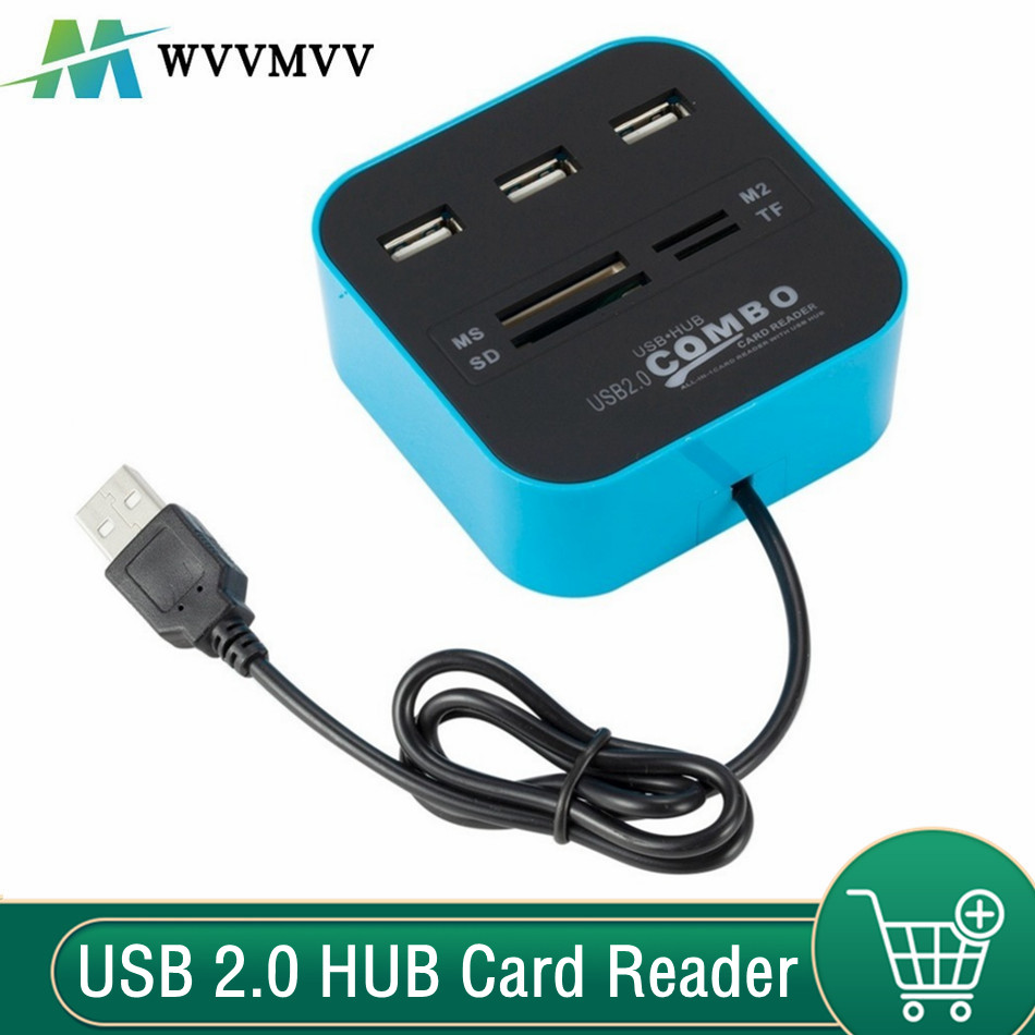 Laptop Accessories All In One - WVVmvv ฮับ3พอร์ต USB 2.0 USB คำสั่งผสมไมโครเครื่องอ่านการ์ด