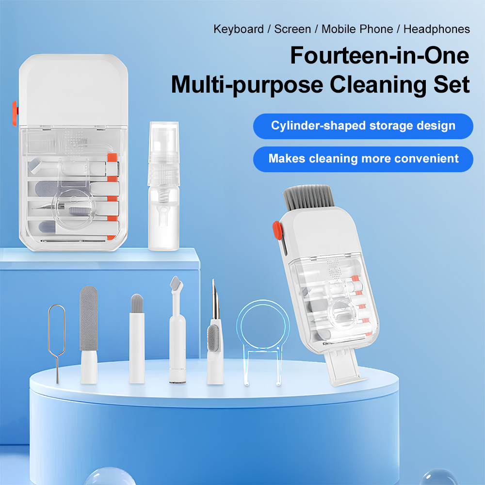 Laptop Accessories All In One - ชุดทำความสะอาดอุปกรณ์ดิจิทัล 14-in-1 ชุดเครื่องมือทำความสะอาดอเนกประสงค์สำหรับคีย์บอร์ดแบบกลไก โทรศัพท์ หูฟังบลูทูธ หน้าจอแล็ปท็อป