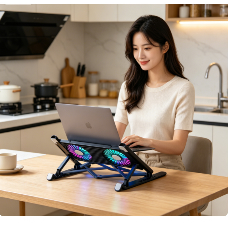 Laptop Cooling Pad - ใหม่แล็ปท็อปคูลเลอร์เบสสแตนด์แผ่นรองระบายความร้อนแล็ปท็อปแบบพับได้แบบพกพาปรับได้สำหรับ 13-17.3 นิ้วพร้อมพัดลม 4 ตัว