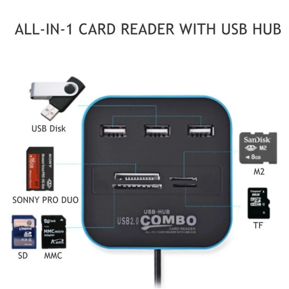 3 พอร์ต USB 2.0 Hub Combo USB  - Laptop Accessories All In One บทวิจารณ์และราคา